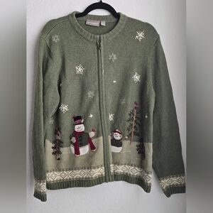Croft & Barrow Olive Snowman Cardigan